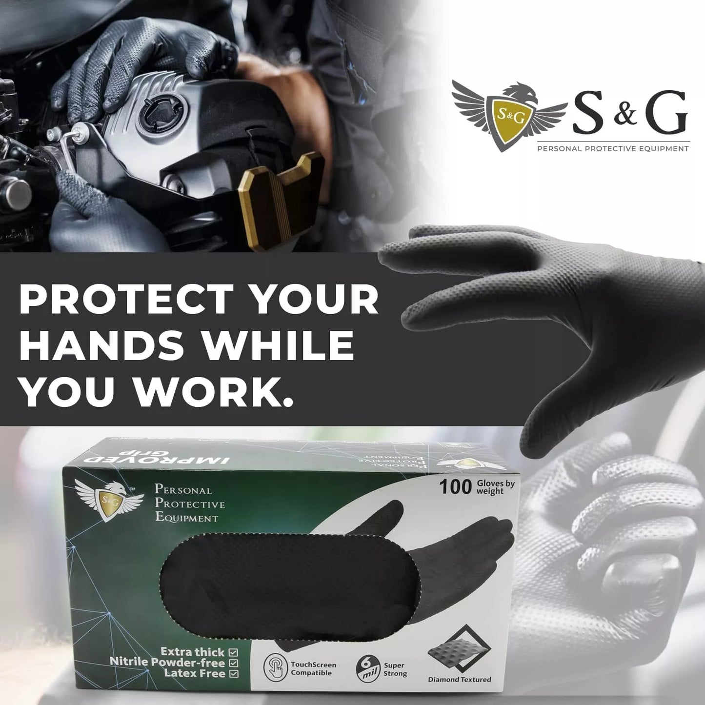 Black Nitrile Gloves (Improved Grip) 6 Mil I 100 Pieces