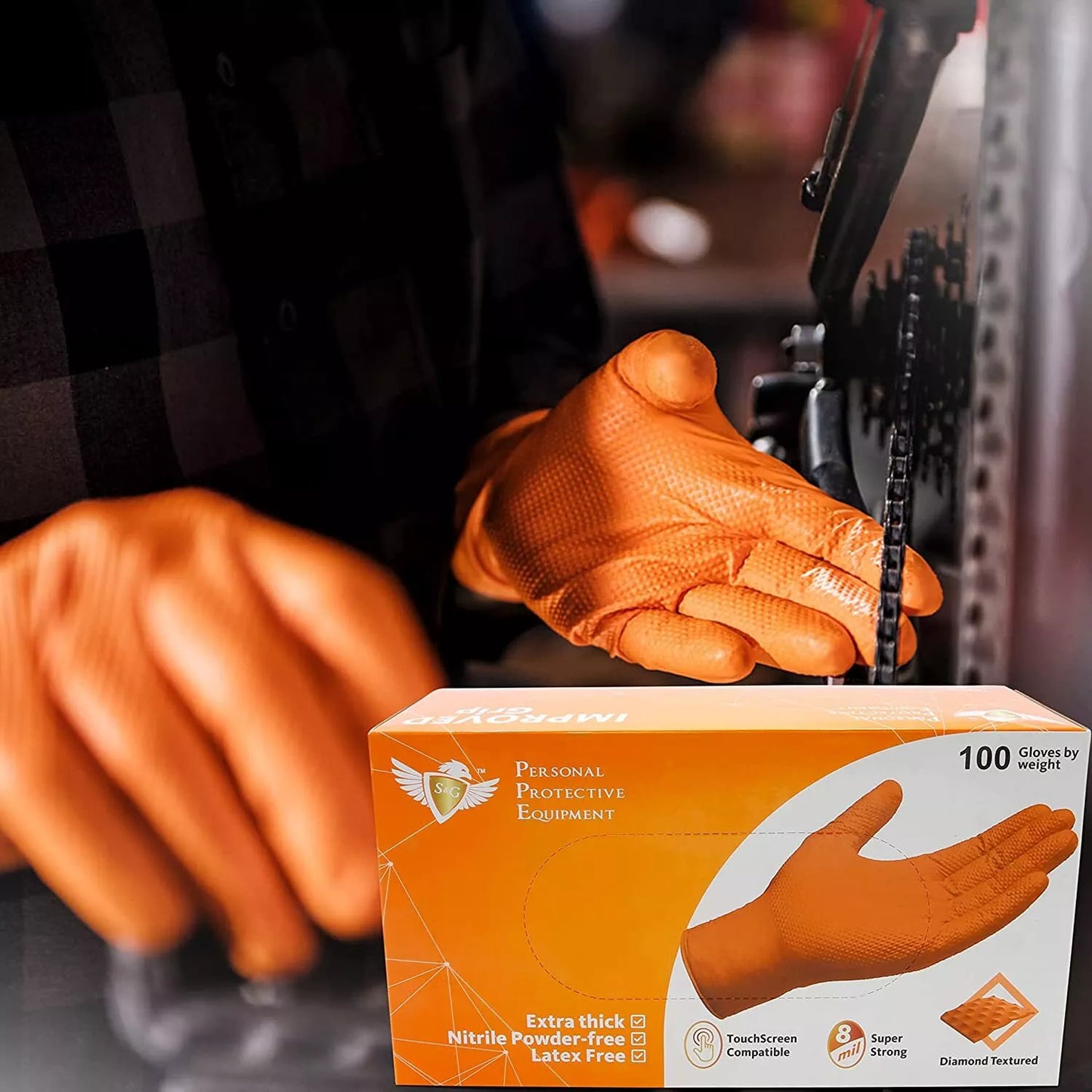 Orange Nitrile Gloves (Improved Grip) 8 Mil I 200 Pieces
