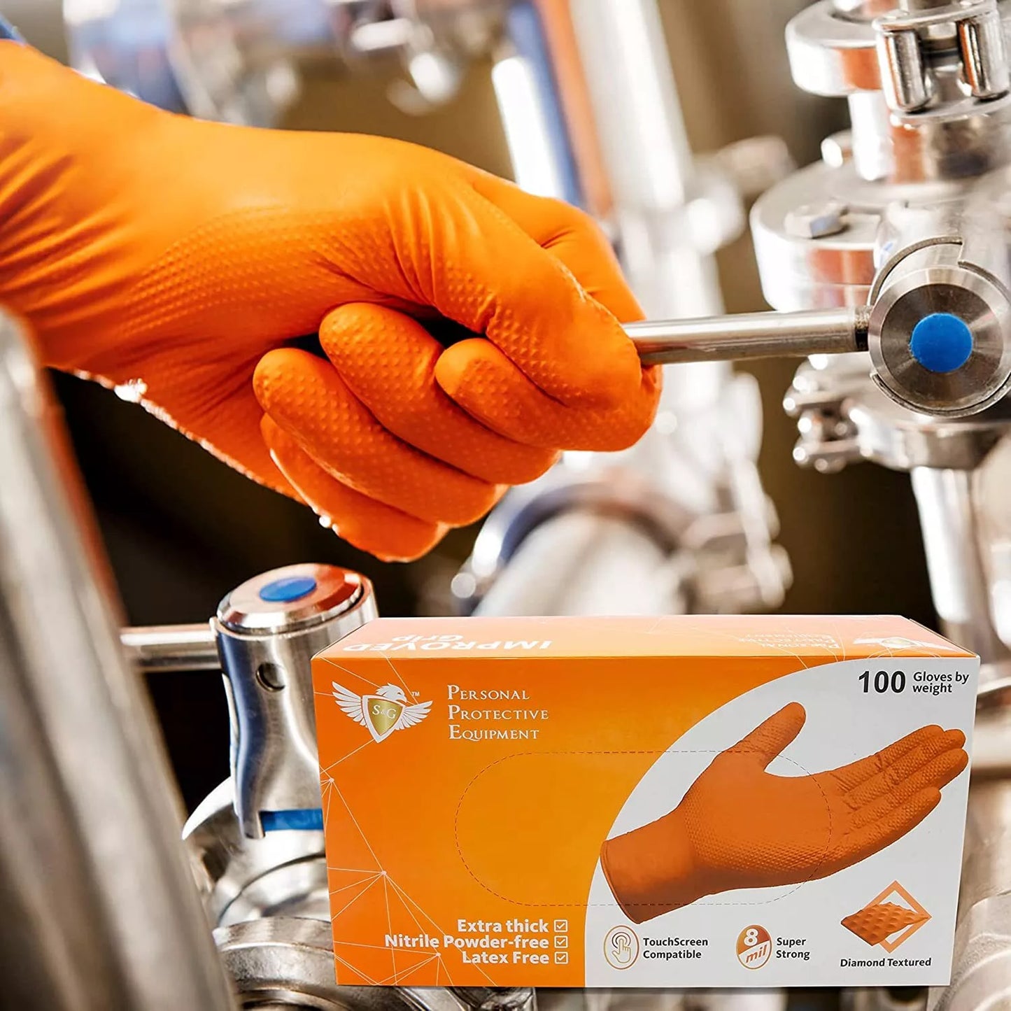 Orange Nitrile Gloves (Improved Grip) 8 Mil I 1000 Pieces